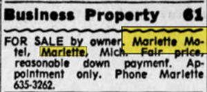 Marlette Motel - For Sale Feb 1968 (newer photo)